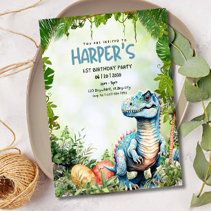 Dinosaurus 1e verjaardag Jurassic feest T Rex kind Kaart