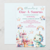 Dinosaurus 1e Verjaardag Kleurrijke Schattige Kaart (Voorkant / Achterkant)