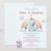 Dinosaurus 1e Verjaardag Kleurrijke Schattige Kaart (Voorkant / Achterkant)