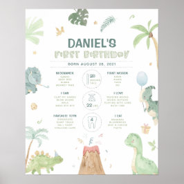 Dinosaurus 1e verjaardag mijlpaal chart poster