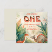 Dinosaurus 1e verjaardag oerwoud waterverf save the date (Voorkant / Achterkant)