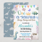 Dinosaurus 1e verjaardag One-A-Saurus Jongensfeest Kaart (Voorkant / Achterkant)