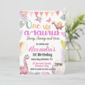 Dinosaurus 1e verjaardag One-A-Saurus Meisjesfeest Kaart (Staand voorkant)