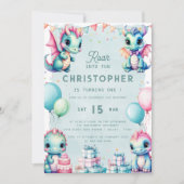 Dinosaurus 1e Verjaardag Pastel Schattige Dino Dra Kaart (Voorkant)