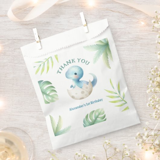 Dinosaurus 1e Verjaardag Schattige Boy Tropical Bedankzakje (Geknipt)