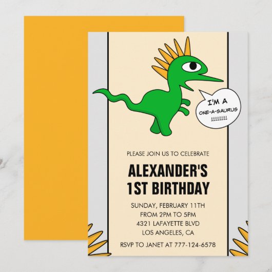 Dinosaurus 1e verjaardag uitnodiging One-a-saurus  (Voorkant / Achterkant)
