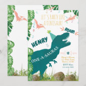 Dinosaurus 1e Verjaardag Uitnodiging Oneasauras TR (Voorkant / Achterkant)