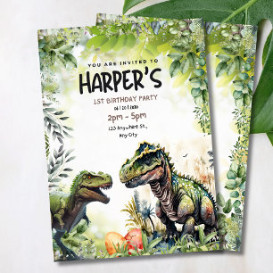 Dinosaurus 1e verjaardag uitnodiging, wilde dinosa kaart