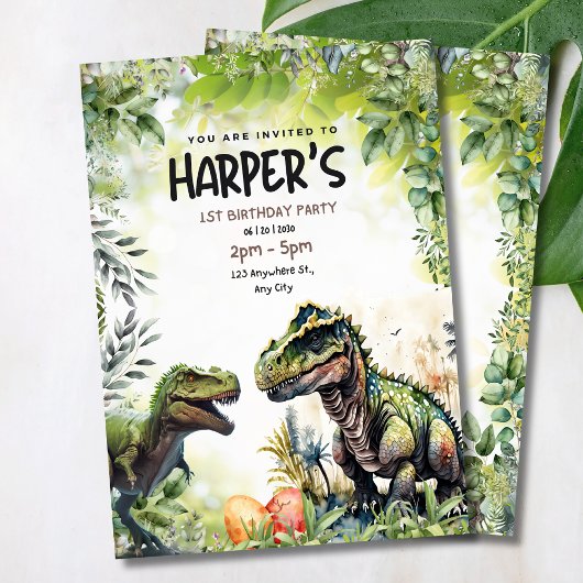 Dinosaurus 1e verjaardag uitnodiging, wilde dinosa kaart