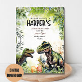 Dinosaurus 1e verjaardag uitnodiging, wilde dinosa kaart