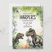 Dinosaurus 1e verjaardag uitnodiging, wilde dinosa kaart (Voorkant)