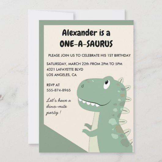 Dinosaurus 1e verjaardag uitnodigingen 1 jaar oud (Voorkant)