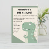 Dinosaurus 1e verjaardag uitnodigingen 1 jaar oud (Staand voorkant)