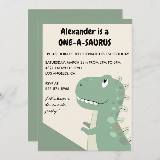 Dinosaurus 1e verjaardag uitnodigingen 1 jaar oud (Voorkant / Achterkant)