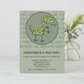 Dinosaurus 1e verjaardag uitnodigingen wild een jo (Staand voorkant)