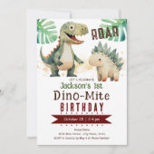 Dinosaurus 1e Verjaardag Waterverf Kaart (Voorkant)