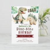 Dinosaurus 1e Verjaardag Waterverf Kaart (Staand voorkant)