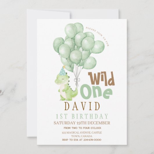 Dinosaurus 1e Verjaardag Waterverf Kaart (Voorkant)