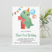Dinosaurus 1e verjaardagsfeest uitnodiging (Staand voorkant)