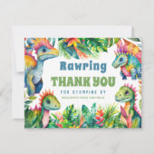 Dinosaurus 1e verjaardagsfeestje aangepaste foto b bedankkaart (Voorkant)