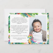 Dinosaurus 1e verjaardagsfeestje aangepaste foto b bedankkaart (Achterkant)