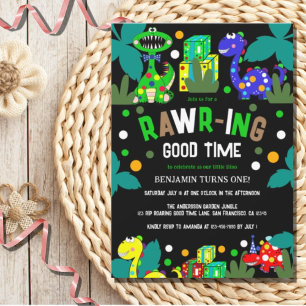 Dinosaurus 1e verjaardagsfeestje kaart