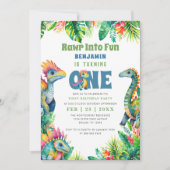 Dinosaurus 1e verjaardagsfeestje Schattige Baby Bo Kaart (Voorkant)