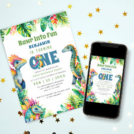 Dinosaurus 1e verjaardagsfeestje Schattige Baby Bo Kaart