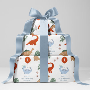 Dinosaurus 1e Verjaardagspartij Aangepaste Naam Inpakpapier Vel