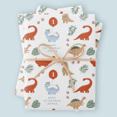 Dinosaurus 1e Verjaardagspartij Aangepaste Naam Inpakpapier Vel