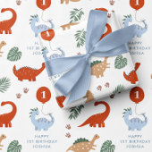 Dinosaurus 1e Verjaardagspartij Aangepaste Naam Inpakpapier Vel