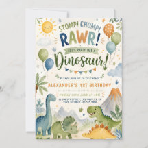 Dinosaurus 1e verjaardagsuitnodiging Jongen