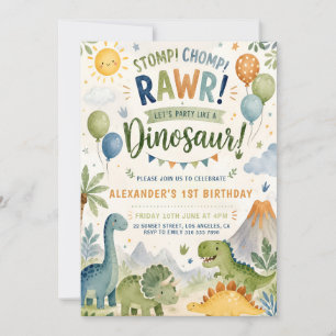 Dinosaurus 1e verjaardagsuitnodiging Jongen Kaart