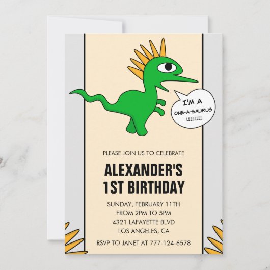 Dinosaurus 1e verjaardagsuitnodiging One-a-saurus Kaart (Voorkant)