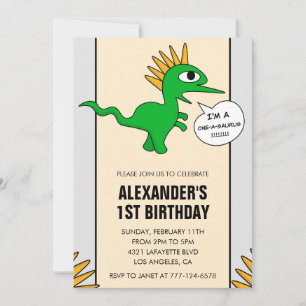 Dinosaurus 1e verjaardagsuitnodiging One-a-saurus Kaart