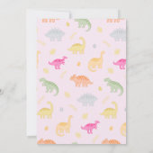 Dinosaurus 1e verjaardagsuitnodigingen meisje roze kaart (Achterkant)