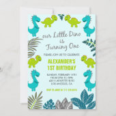 Dinosaurus 1e verjaardagsuitnodigingen oerwoud din kaart (Voorkant)