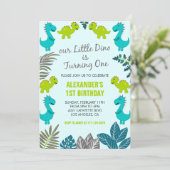 Dinosaurus 1e verjaardagsuitnodigingen oerwoud din kaart (Staand voorkant)