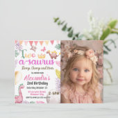 Dinosaurus 2e verjaardag foto Two-A-Saurus meisje Kaart (Staand voorkant)