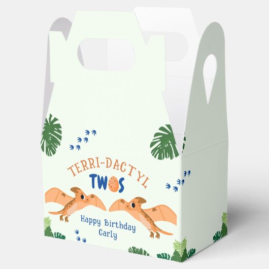 Dinosaurus 2e verjaardag Grappige Groene Pterodact Bedankdoosjes (Geopend)