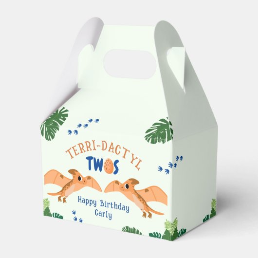 Dinosaurus 2e verjaardag Grappige Groene Pterodact Bedankdoosjes (Voorkant Zijde)