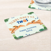 Dinosaurus 2e verjaardag Grappige Groene Pterodact Kartonnen Onderzetters (Schuin)