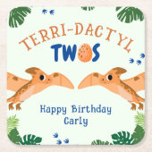 Dinosaurus 2e verjaardag Grappige Groene Pterodact Kartonnen Onderzetters (Voorkant)