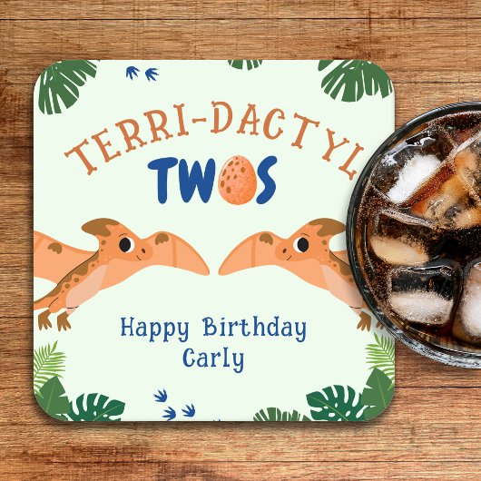 Dinosaurus 2e verjaardag Grappige Groene Pterodact Kartonnen Onderzetters