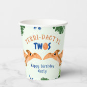 Dinosaurus 2e verjaardag Grappige Groene Pterodact Papieren Bekers (Voorkant)