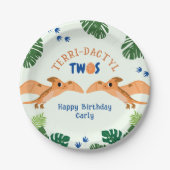 Dinosaurus 2e verjaardag Grappige Groene Pterodact Papieren Bordje (Voorkant)