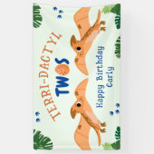 Dinosaurus 2e verjaardag Grappige Groene Pterodact Spandoek (Verticaal)