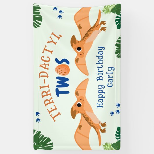 Dinosaurus 2e verjaardag Grappige Groene Pterodact Spandoek (Verticaal)