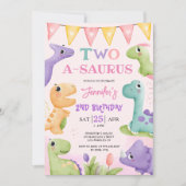 Dinosaurus 2e Verjaardag Meisje Schattige TWEE A-S Kaart (Voorkant)
