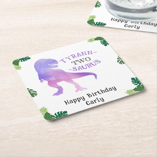 Dinosaurus 2e Verjaardag Paarse Tyrannosaurus Rex Kartonnen Onderzetters (Schuin)